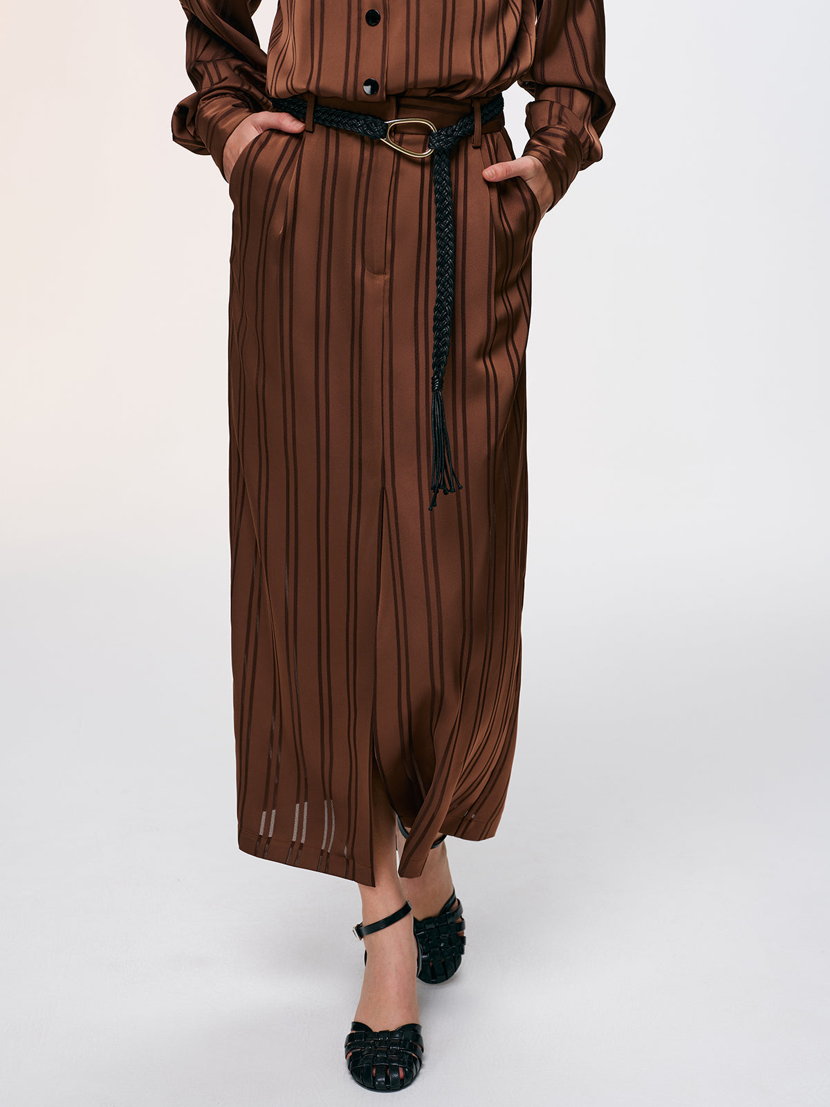 Striped Shirt & Midi Skirt Set for Casual Wear
