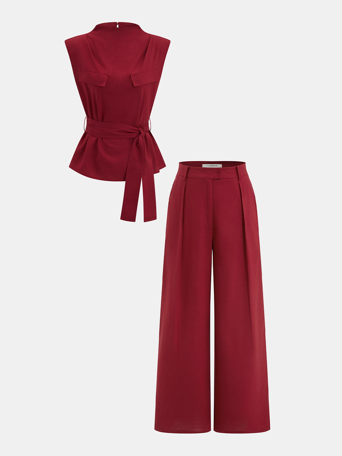 Belted Sleeveless Top & Wide Leg Pants Set for Women Casual Wear