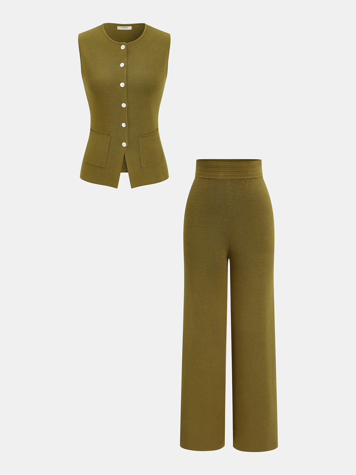 Knit Vest & Elastic Waistband Pants Set Cozy Comfort Fit