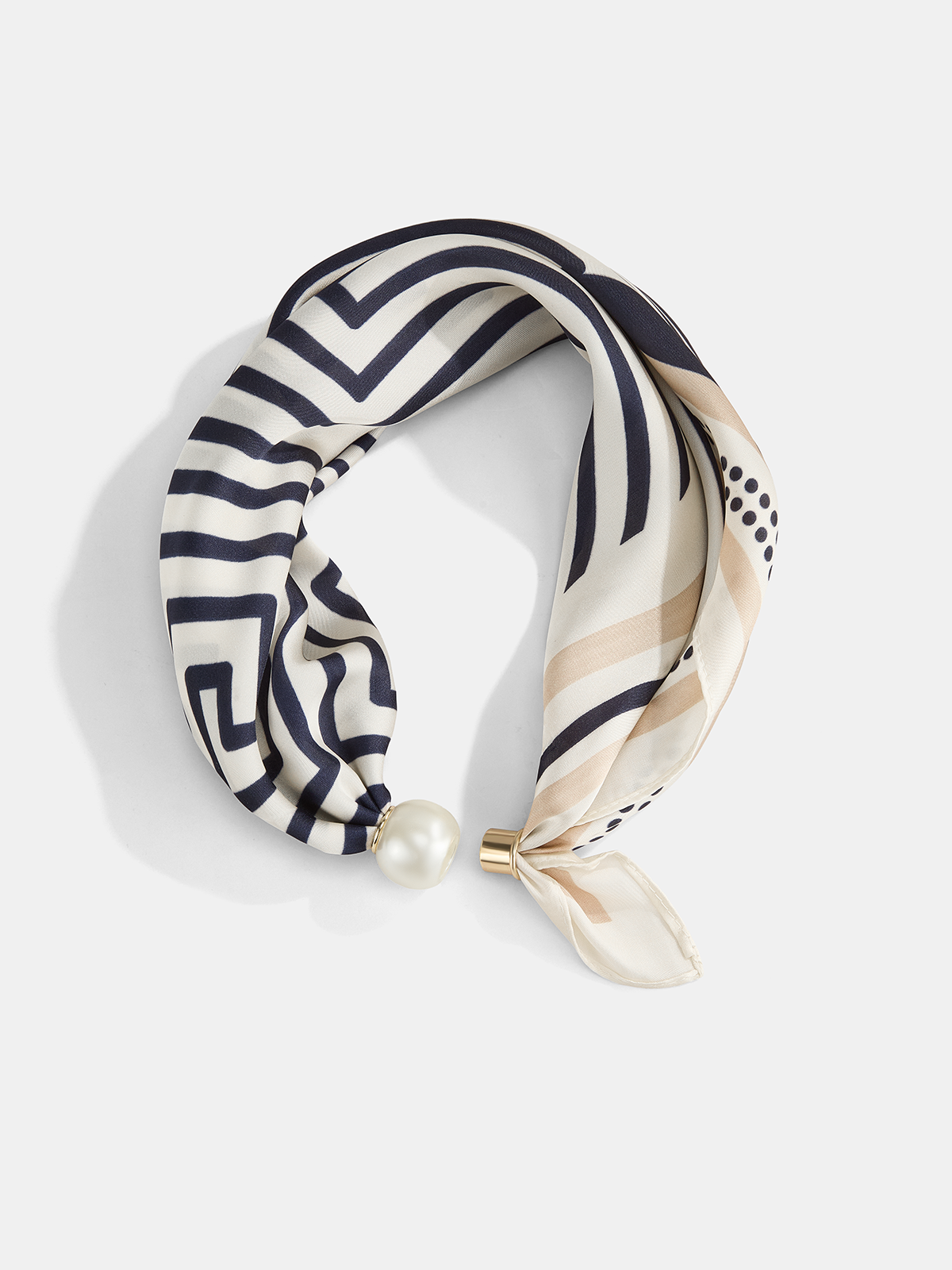 Pearl Buckle Closure Geometric Print Scarf Elegant Lightweight Accessory for Women