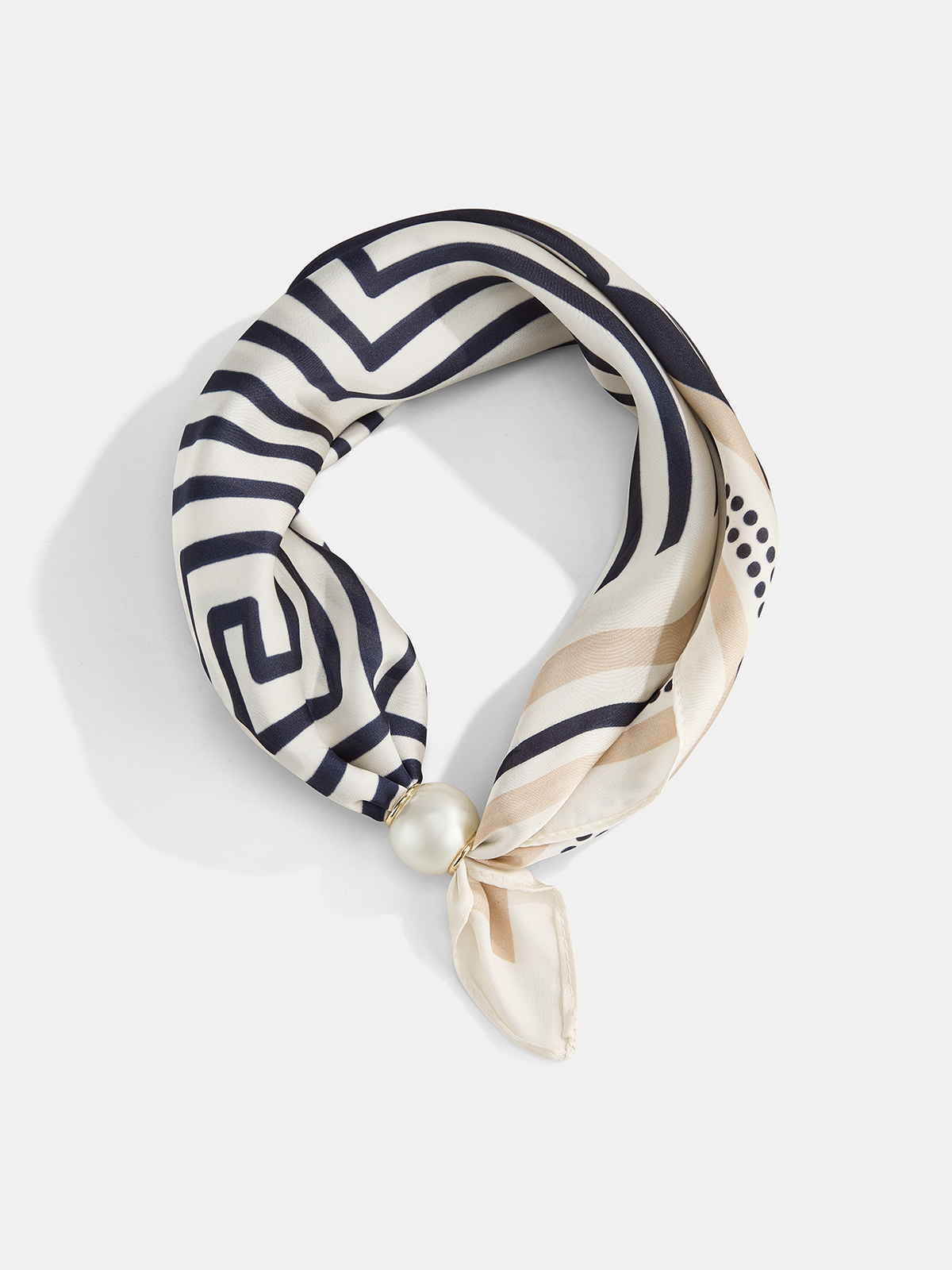 Pearl Buckle Closure Geometric Print Scarf Elegant Lightweight Accessory for Women