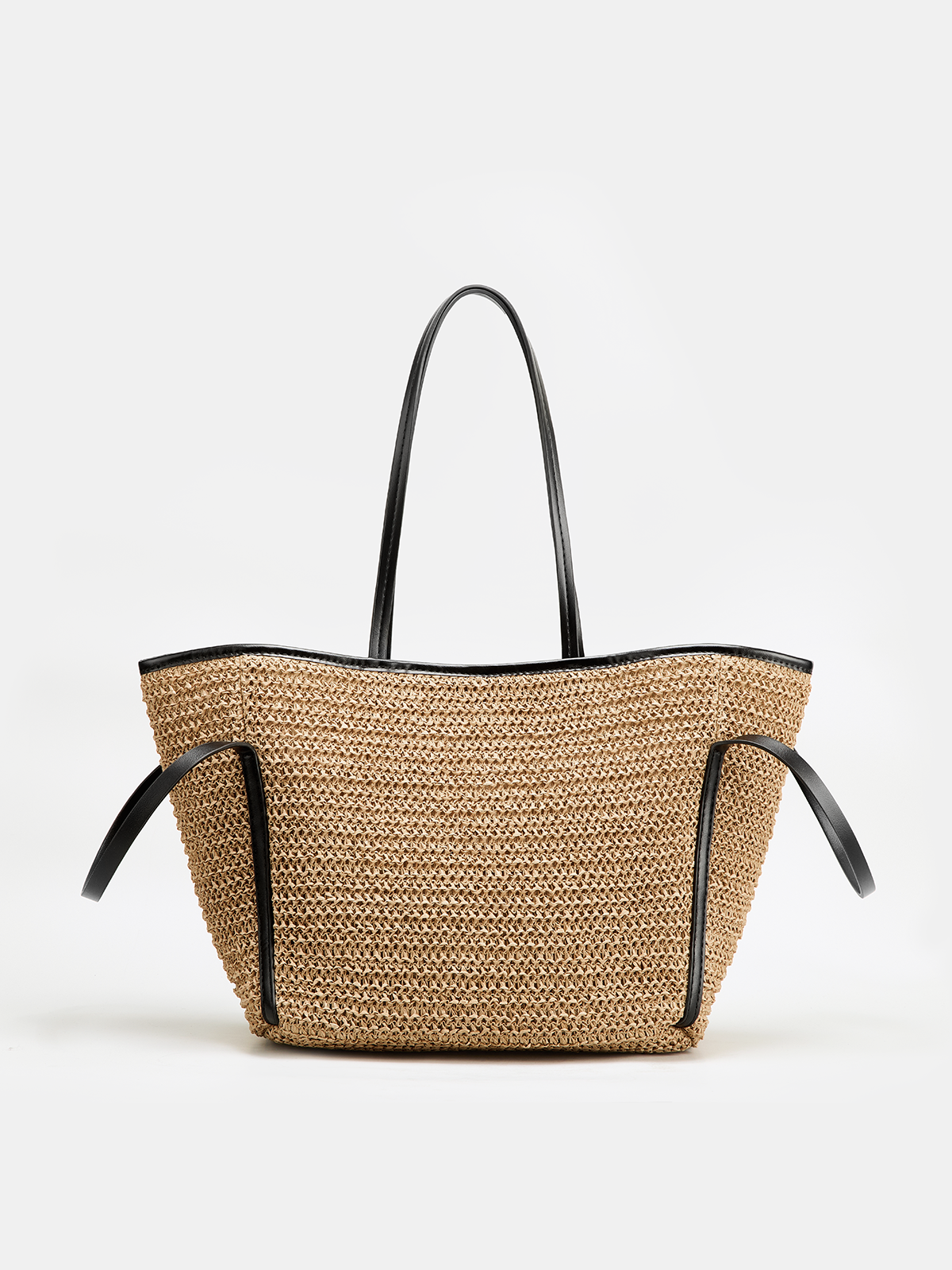 Large Straw Woven Tote Bag with Leather Handles