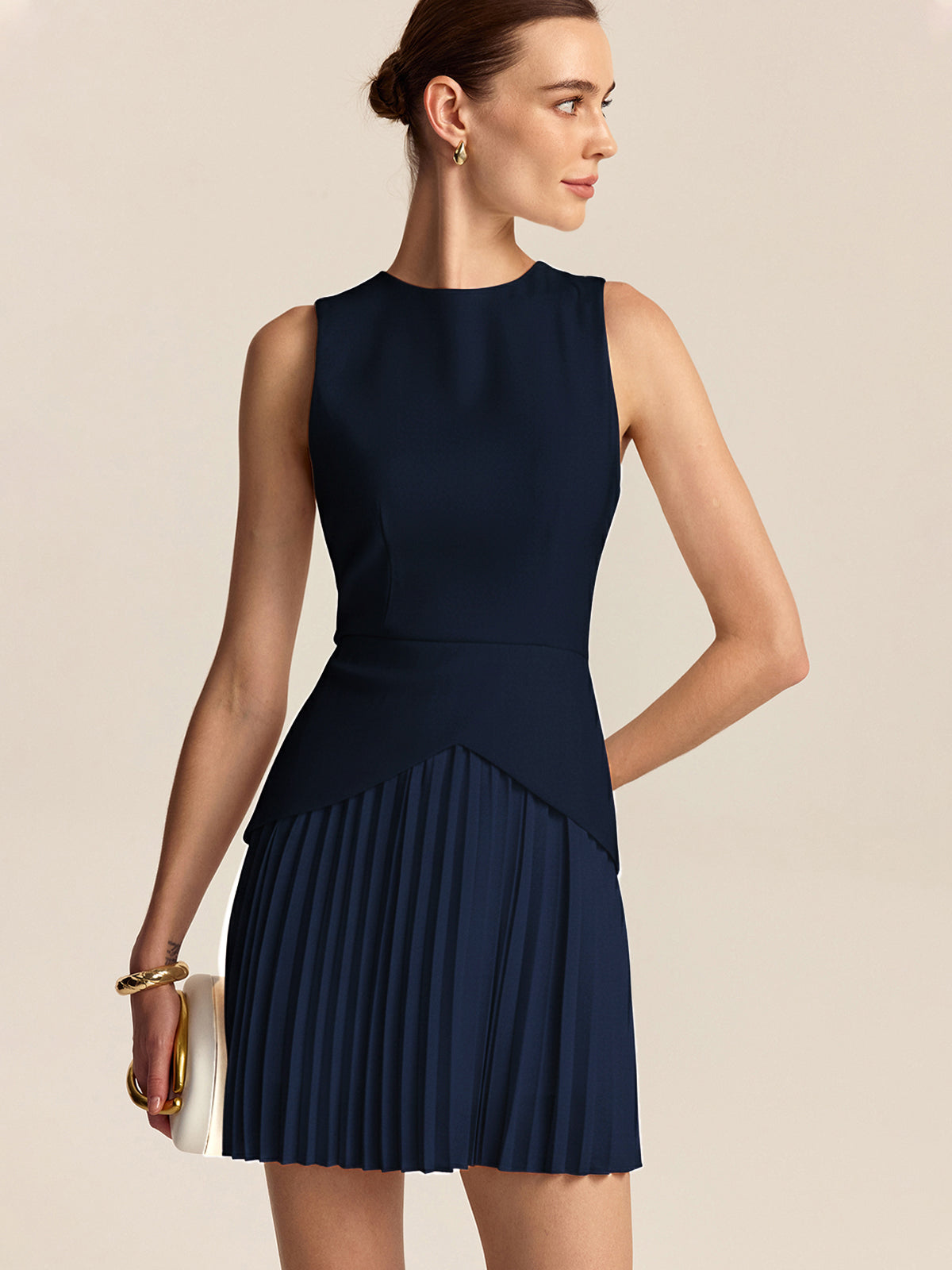 Pleated Hem Mini Dress Flattering Fit Flare Design