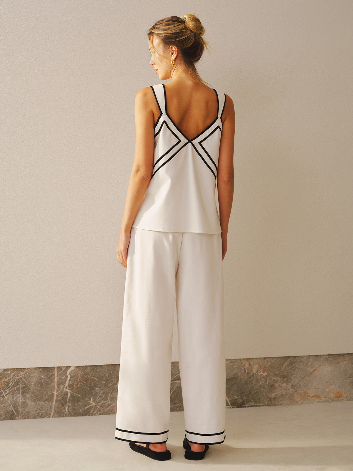 Contrast Trim Cami Top & Wide Leg Pants Set for Women Casualwear