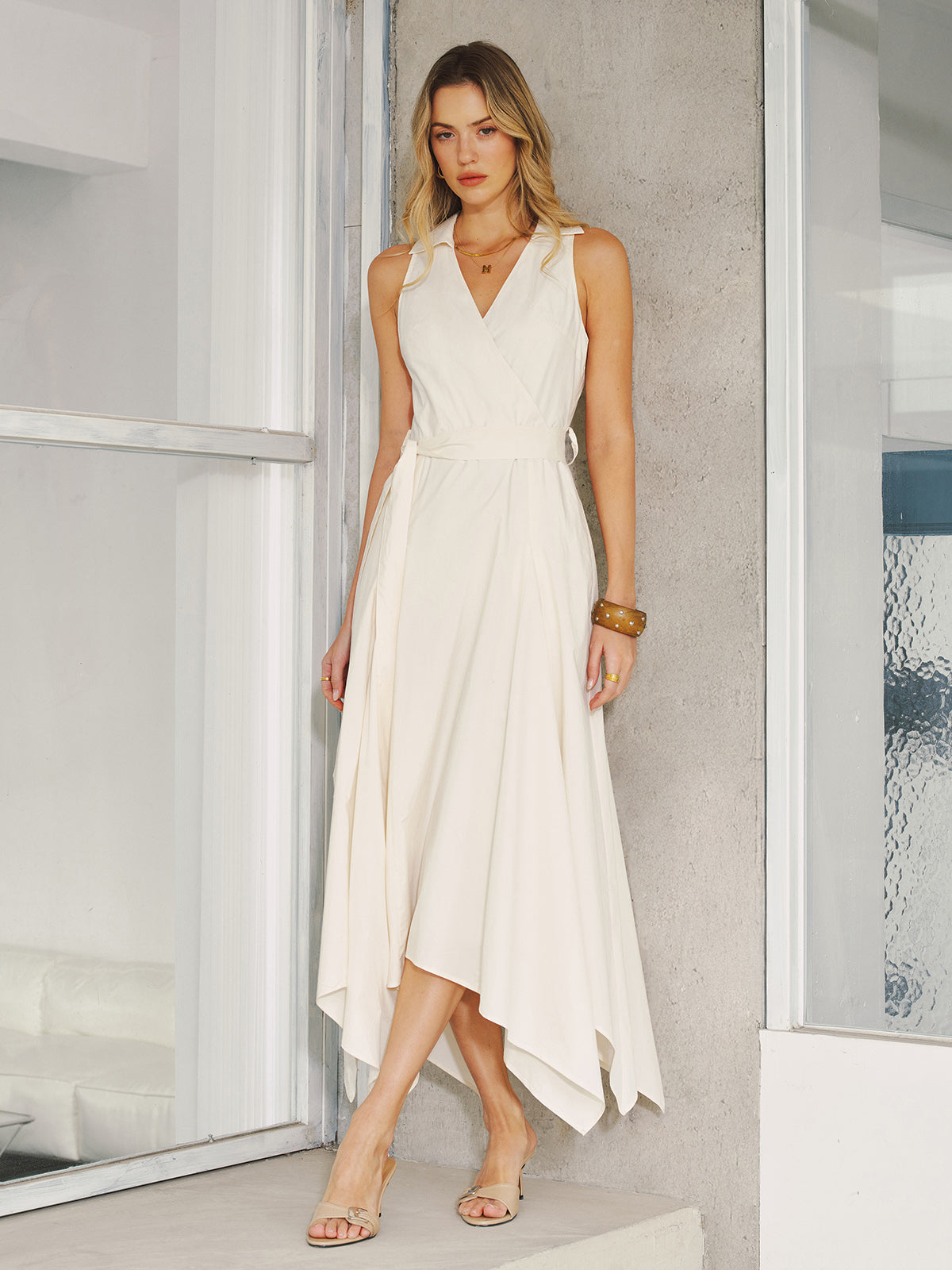 Pocket Detail Sleeveless Belted Maxi Dress for Women Summer Casual