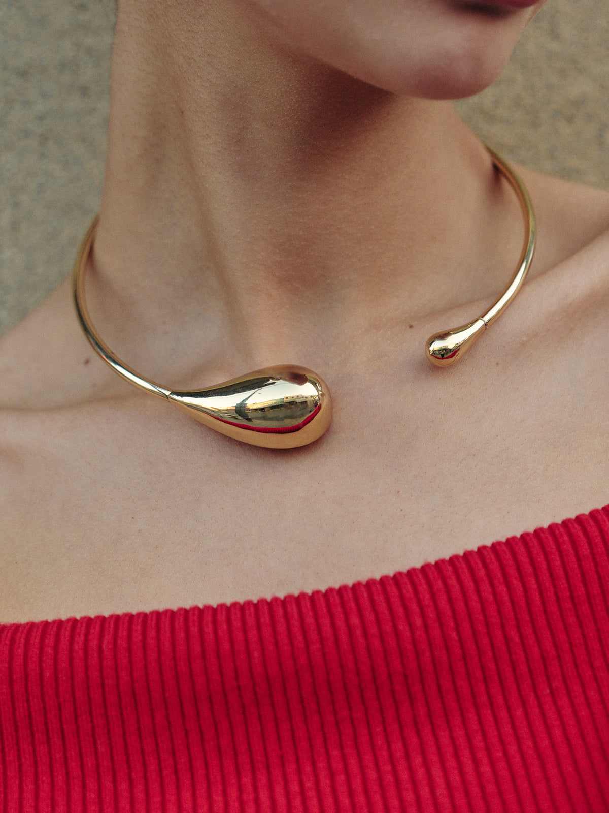 Minimalist Open Teardrop Torque Necklace Elegant Sterling Silver Adjustable