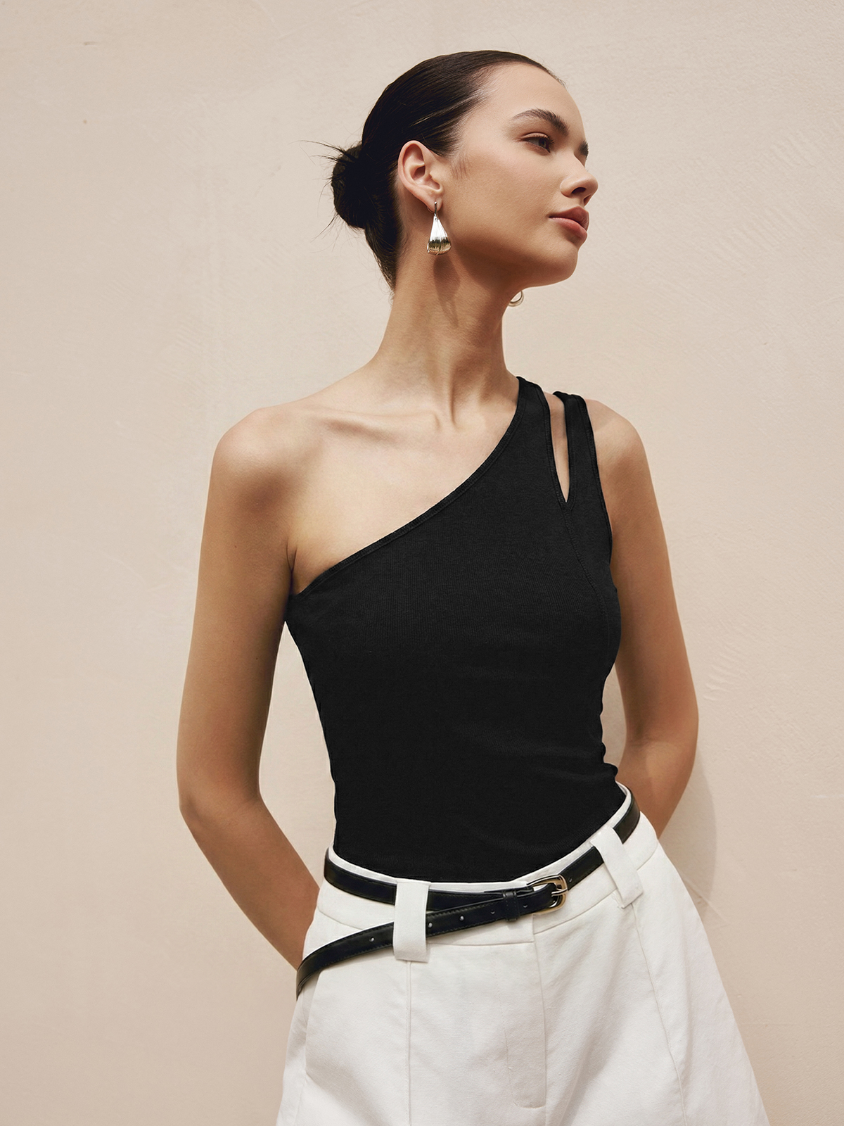 One Shoulder Asymmetric Slim Tank Top for Women, Versatile Summer Wear