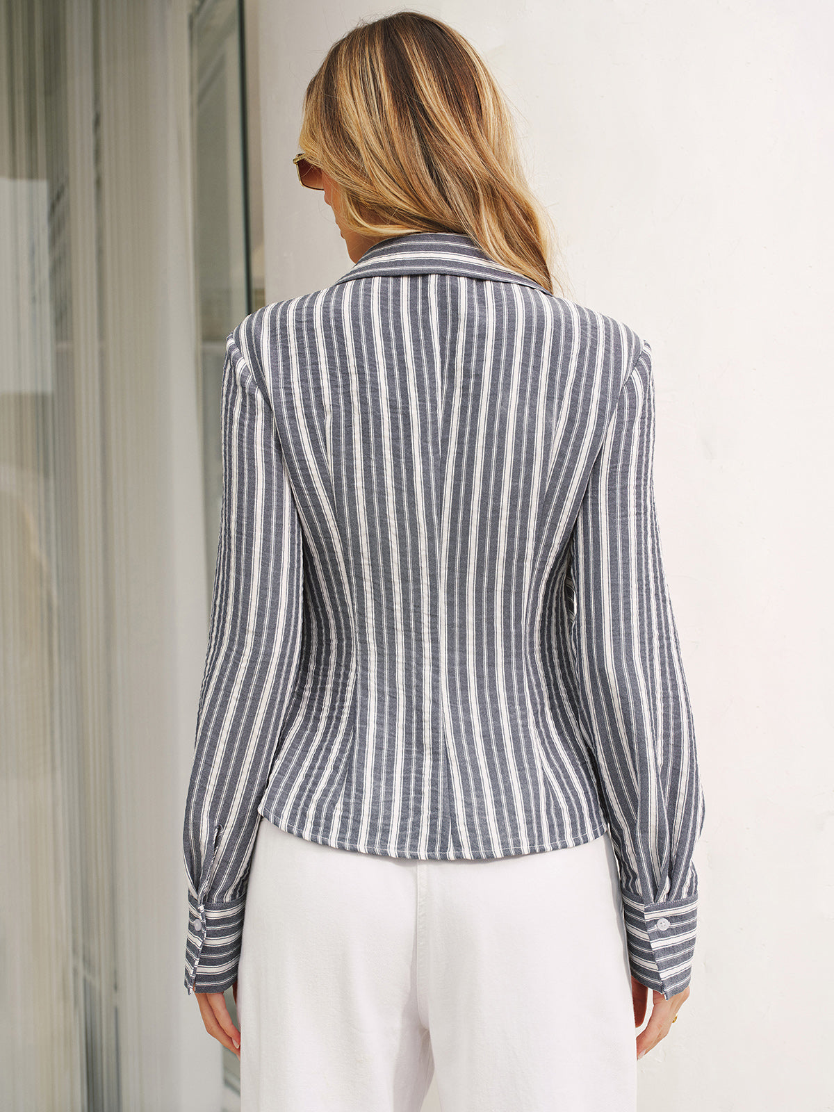 Striped Wrap V-Neck Shirt Comfort Fit Casual Style