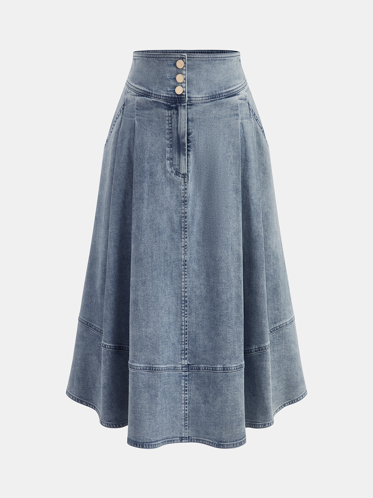 High Waisted Buttoned Flared Denim Skirt for Women Casual Style