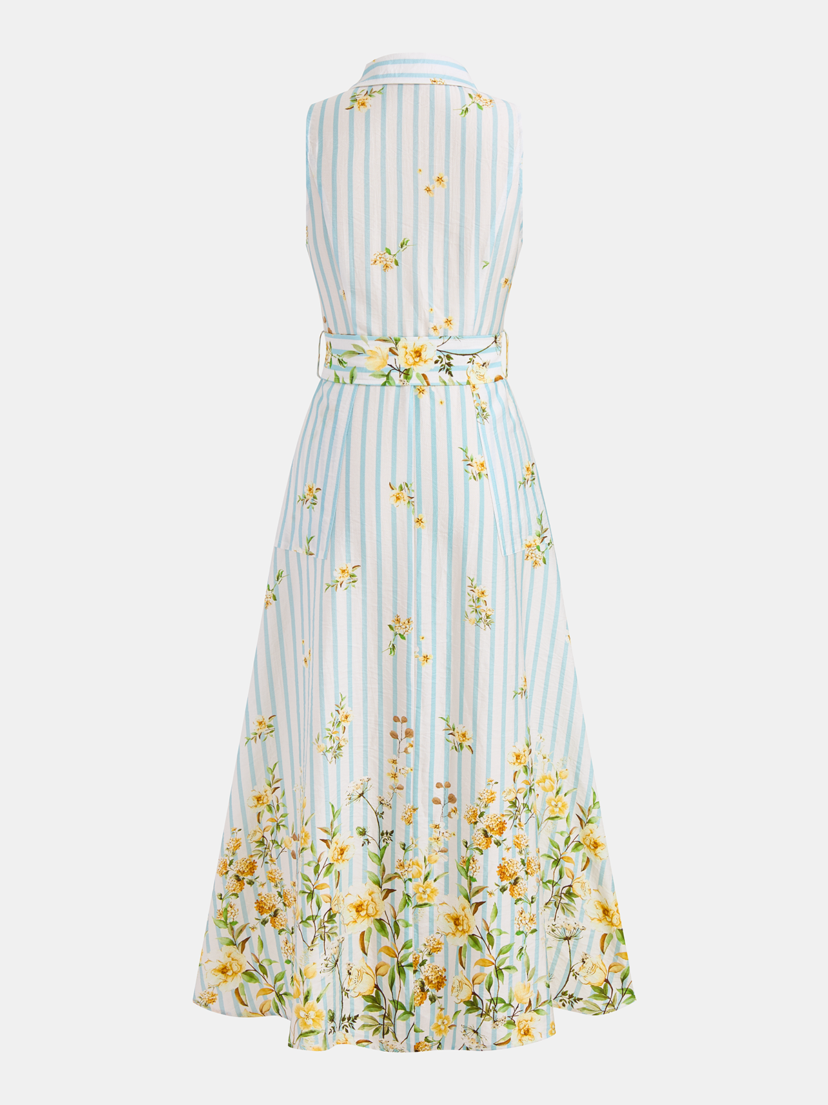 Floral Striped Sleeveless Belted Midi Dress for Women Casual Summer