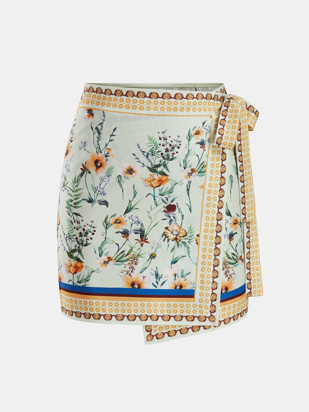 Floral Print Tie Wrap Mini Skirt Lightweight Summer Fashion