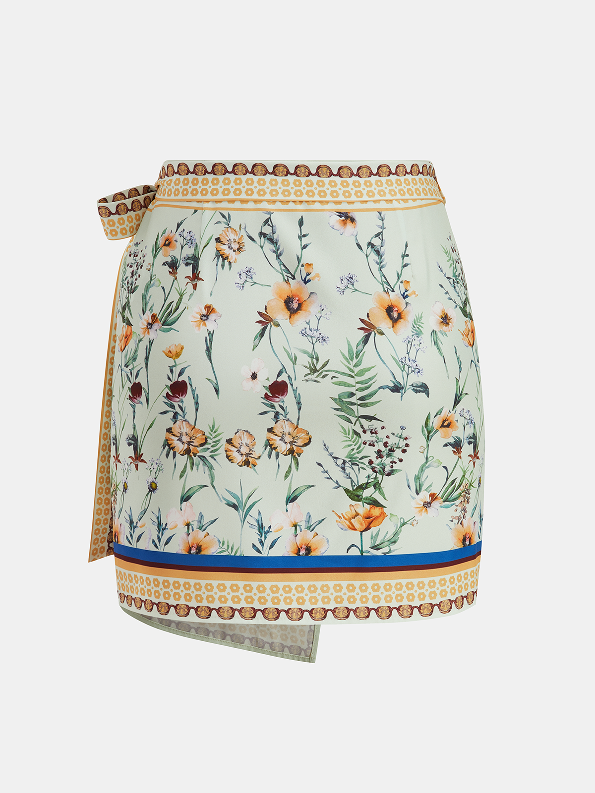 Floral Print Tie Wrap Mini Skirt Lightweight Summer Fashion