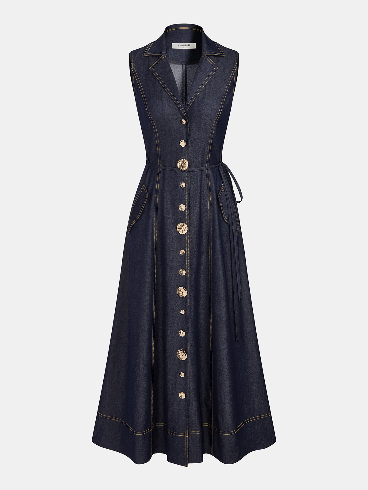 Sleeveless Button-Down Belted Denim Maxi Dress for Women Summer Casual