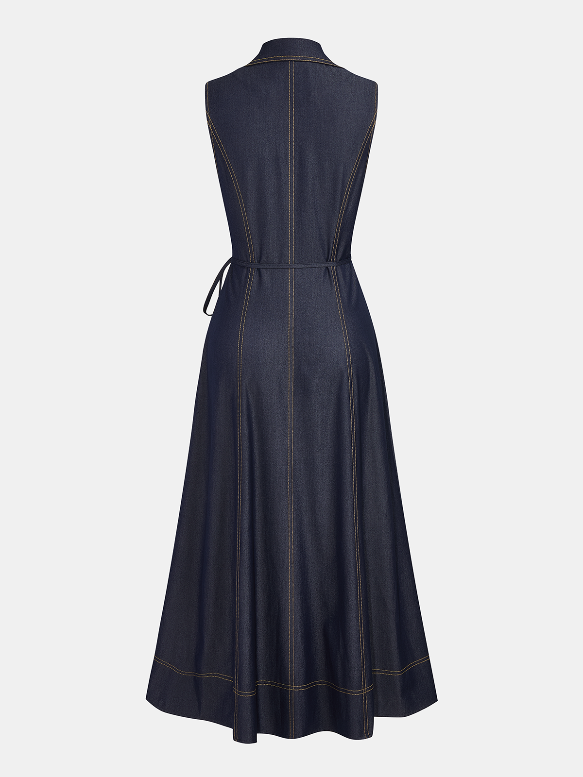 Sleeveless Button-Down Belted Denim Maxi Dress for Women Summer Casual