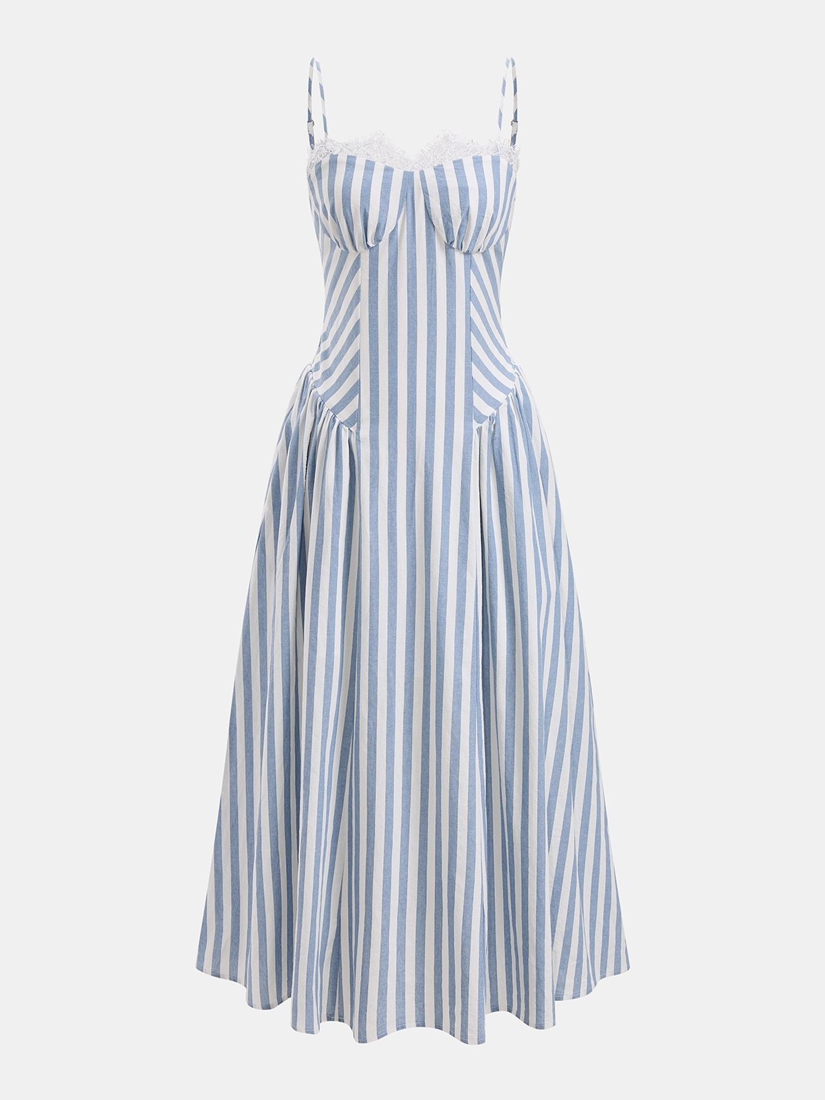 Lace Trim Striped Cotton Cami Maxi Dress for Women Summer Casual