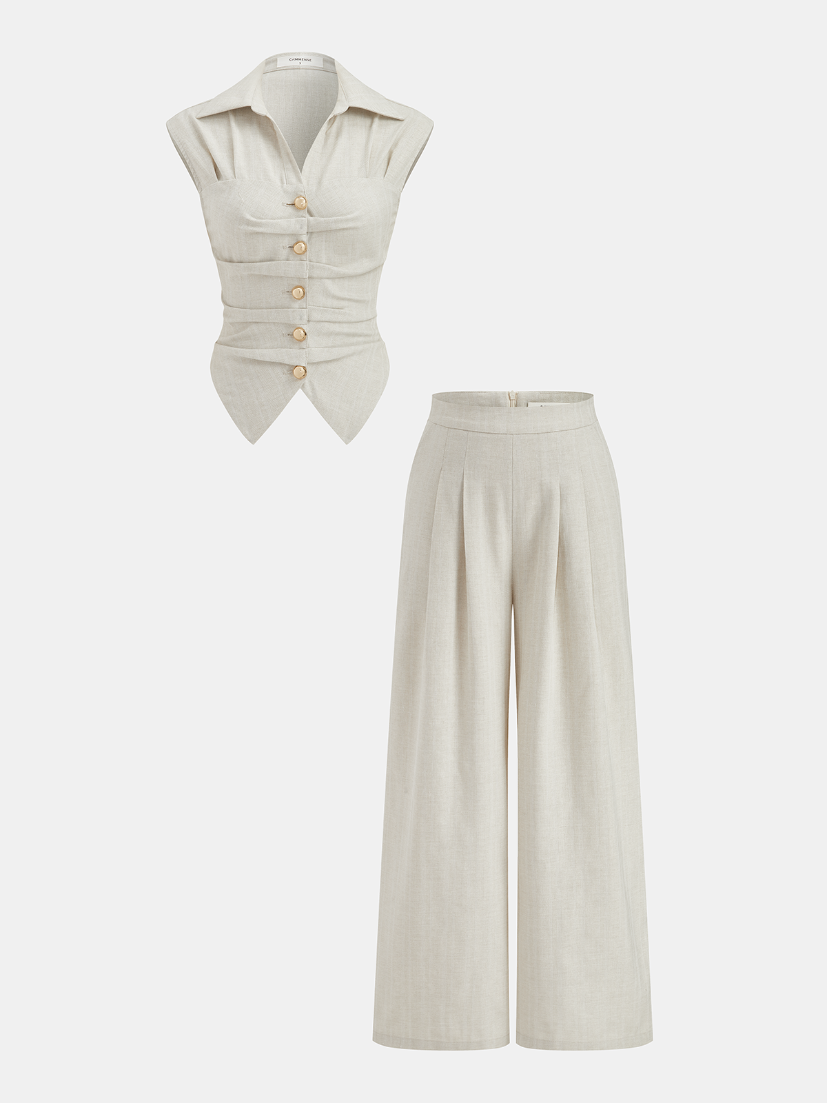 Cotton Linen Sleeveless Top & Pleated Pants Set for Women Casual Comfort