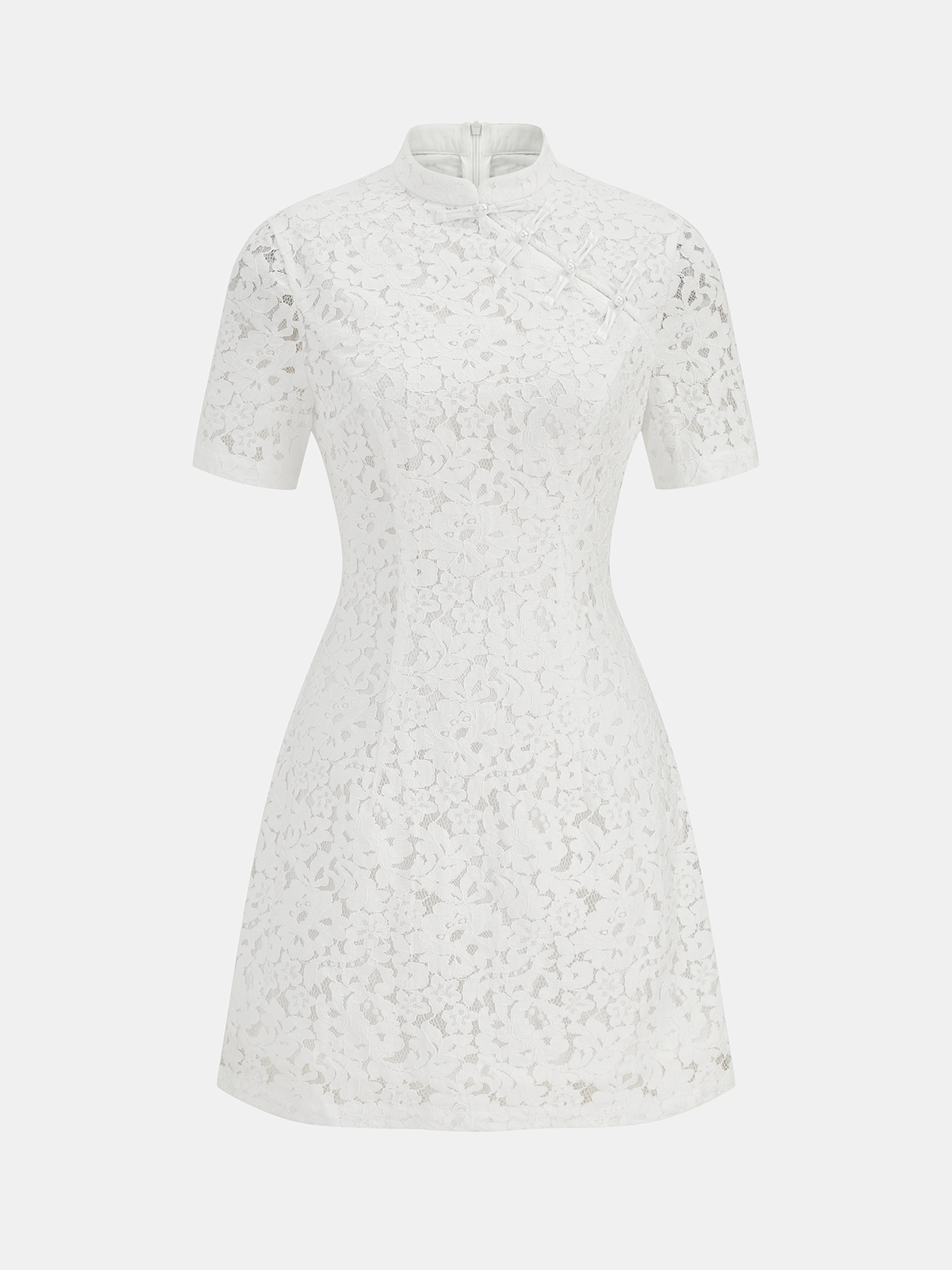 Cheongsam Style Lace Short Sleeve Dress for Elegant Evenings