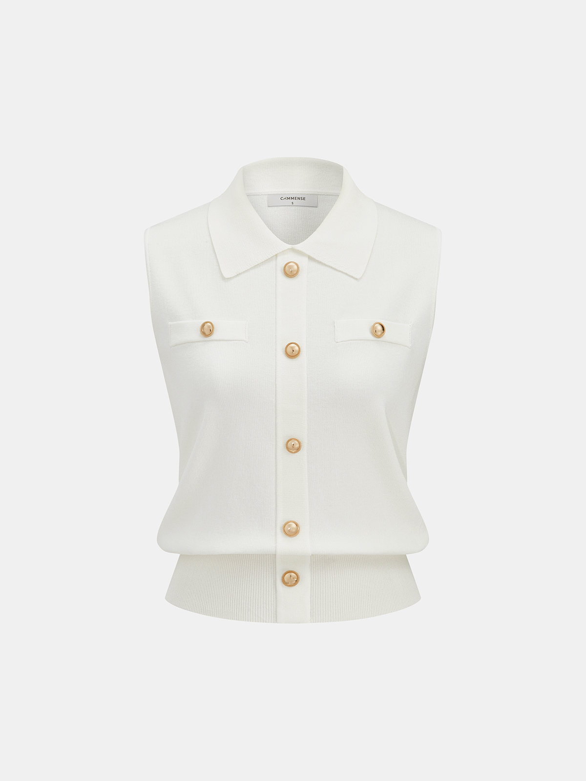 Metal Button Collared Sleeveless Knit Top for Women Casual Summer Wear