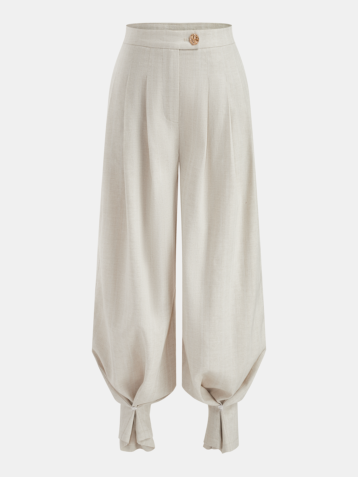 Cotton Linen Crop Top & Pleated Pants Set for Women Comfort Fit