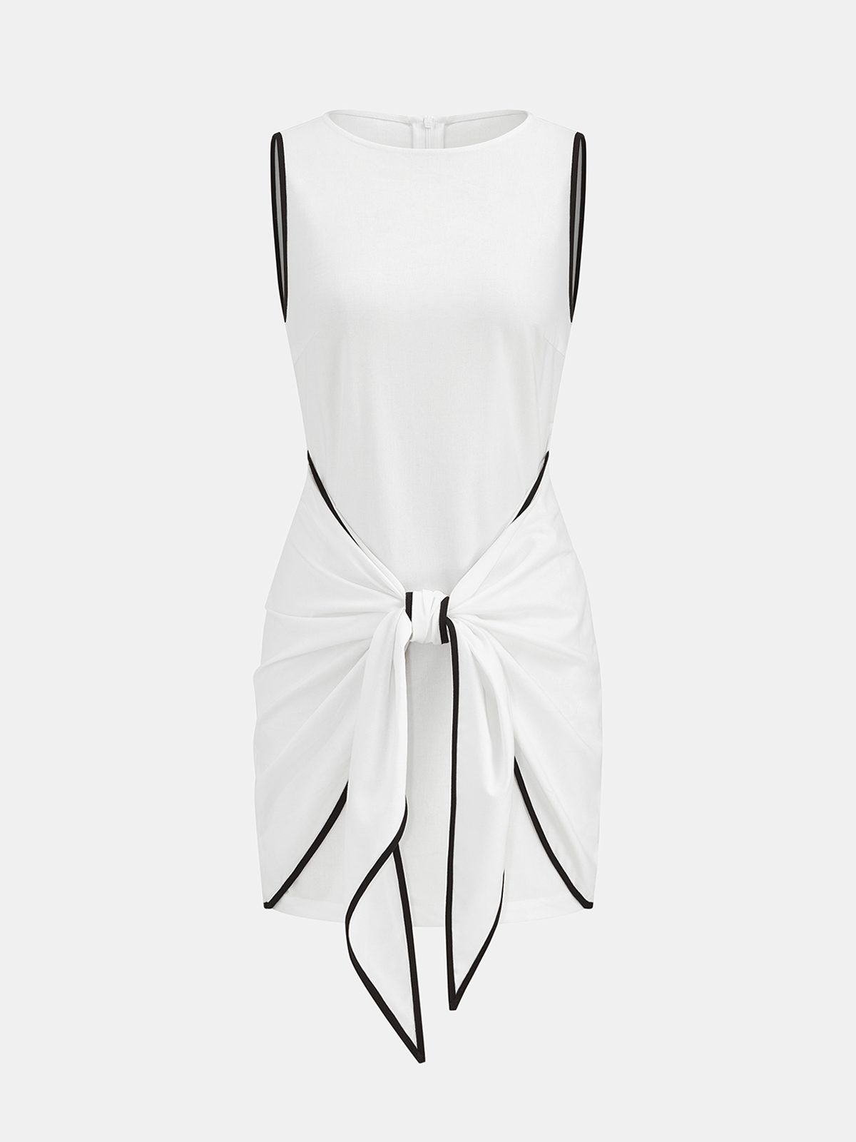 "Sleeveless Cotton-Linen Knot-Waist Mini Dress for Women Casual Summer Style"