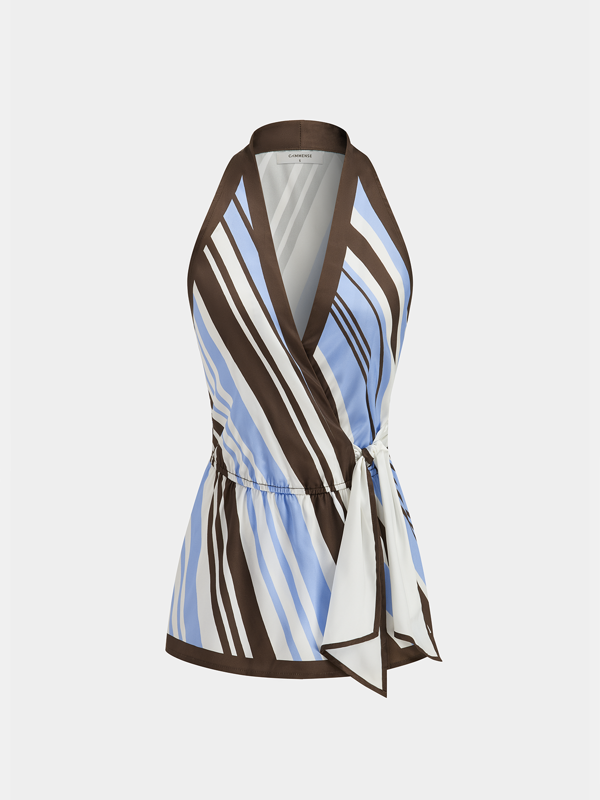 Halter Striped Satin Tie-Waist Blouse Women's Elegant Summer Top