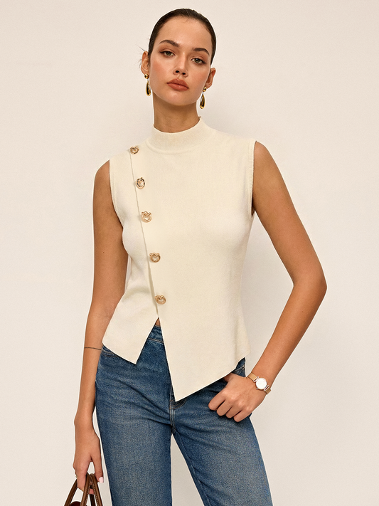 Asymmetric Button Sleeveless Knit Top Women's Casual Summer Tank