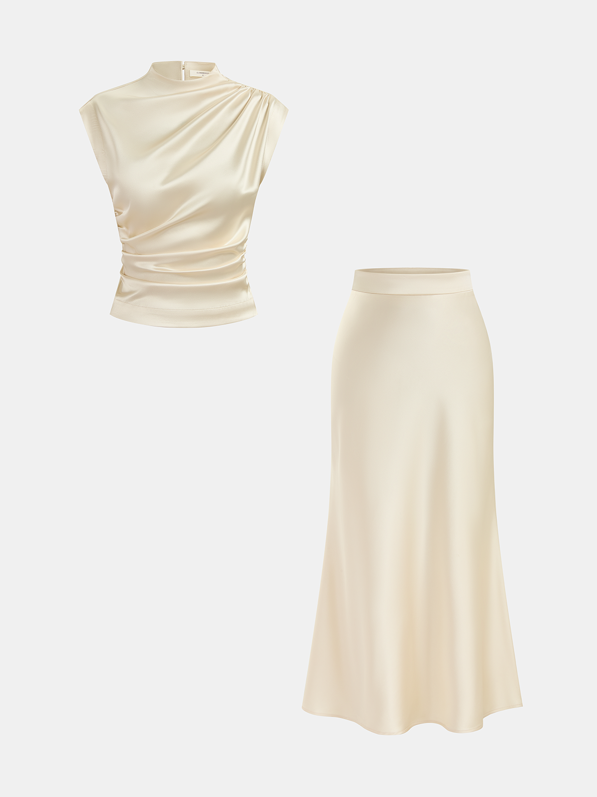 Satin Ruched Top & Midi Skirt Set for Elegant Evening Wear