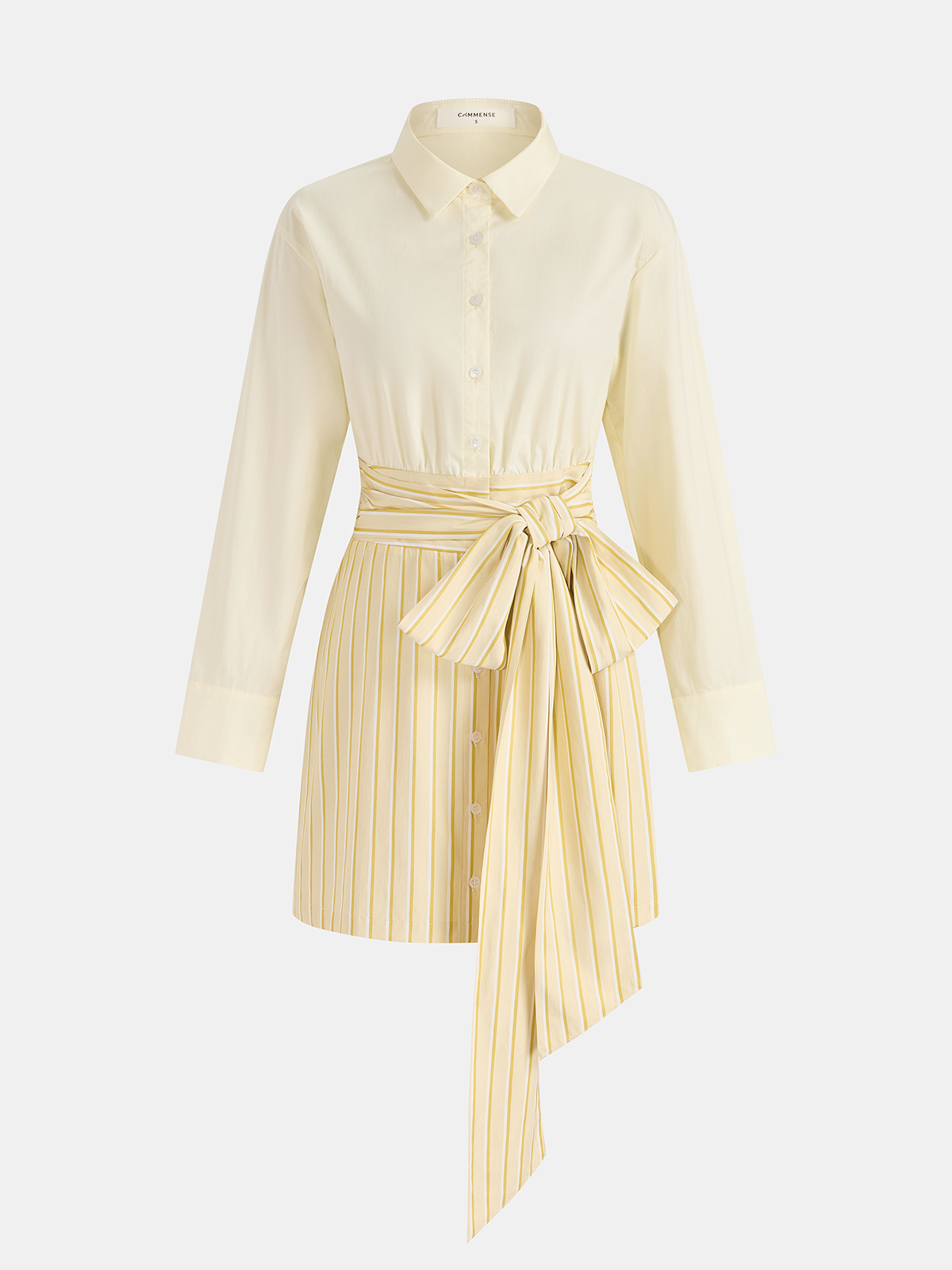 Cotton Striped Tie-Waist Shirt Dress with Belted Waistband