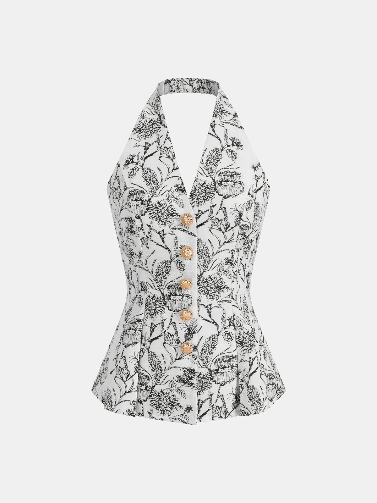 Floral Print Halter Button-Front Vest Top for Summer Casual Wear