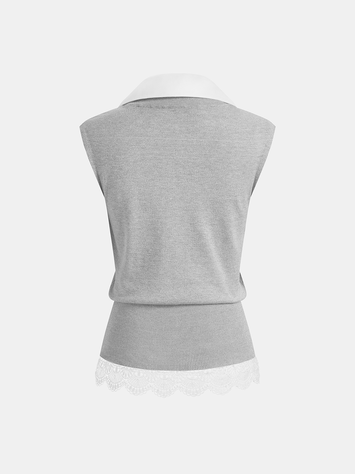 2 in 1 Collared Lace Hem Knit Vest Stylish Layered Look Pullover