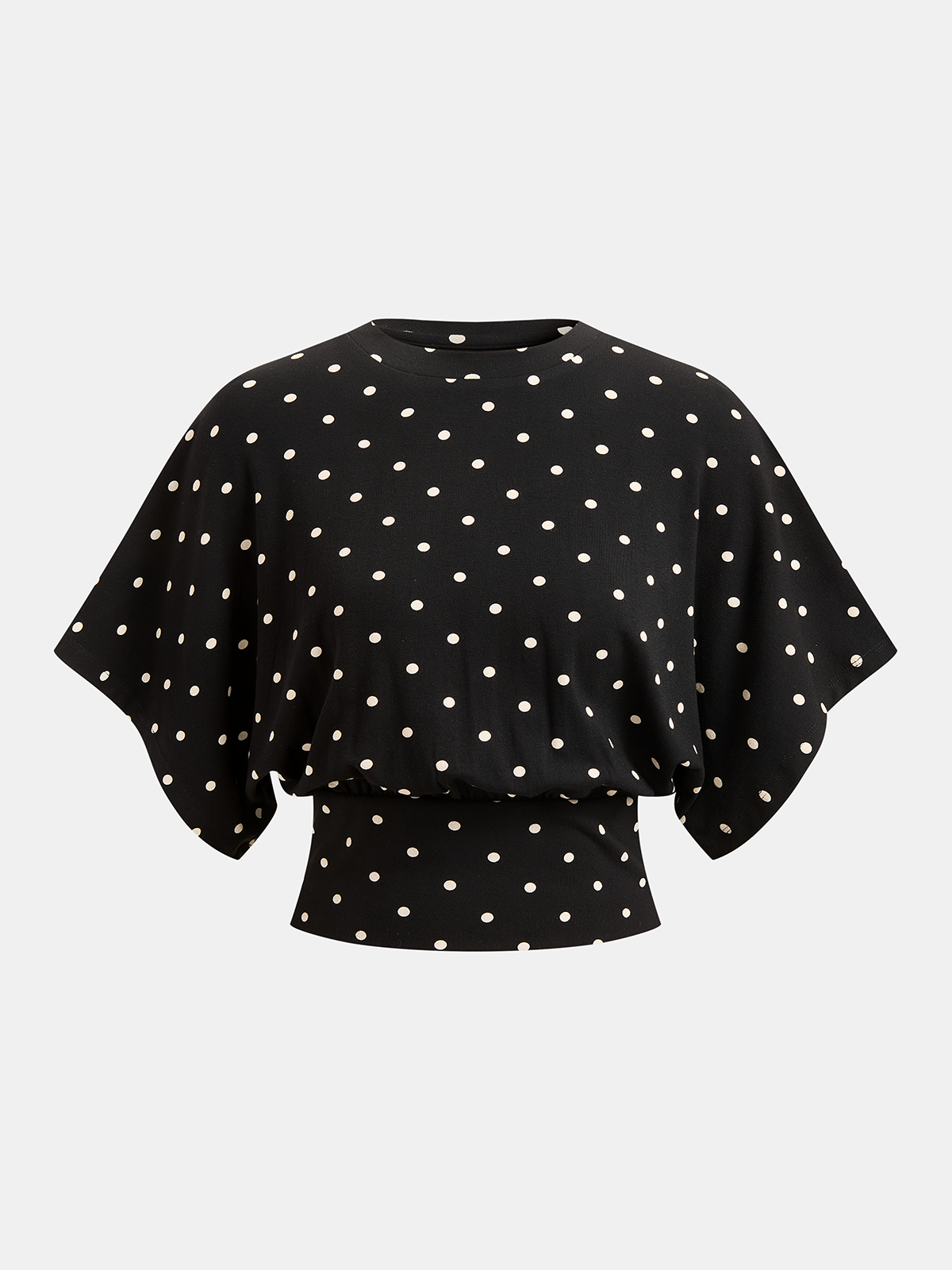 Polka Dot Batwing Cinched Waist Blouse Trendy Casual Women's Top
