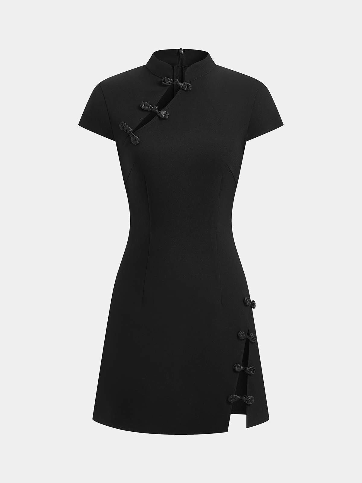 Mandarin Collar Frog Button Mini Dress Traditional Chinese Style