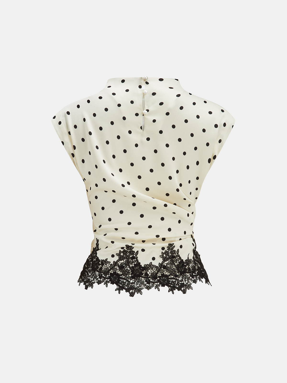 Polka Dot Ruched Lace Hem Sleeveless Blouse Women's Casual Fashion Top