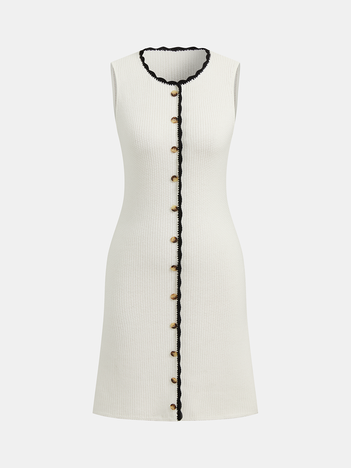 Contrast Trim Button-Front Sleeveless Knit Dress for Women Casual Summer