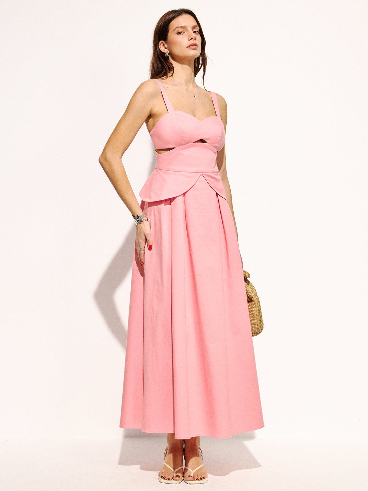 Cotton Cutout Strappy Maxi Dress Summer Beachwear Flowy