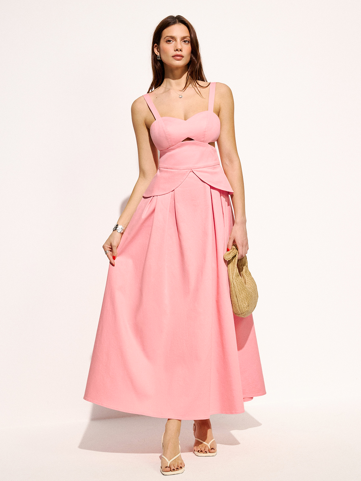 Cotton Cutout Strappy Maxi Dress Summer Beachwear Flowy