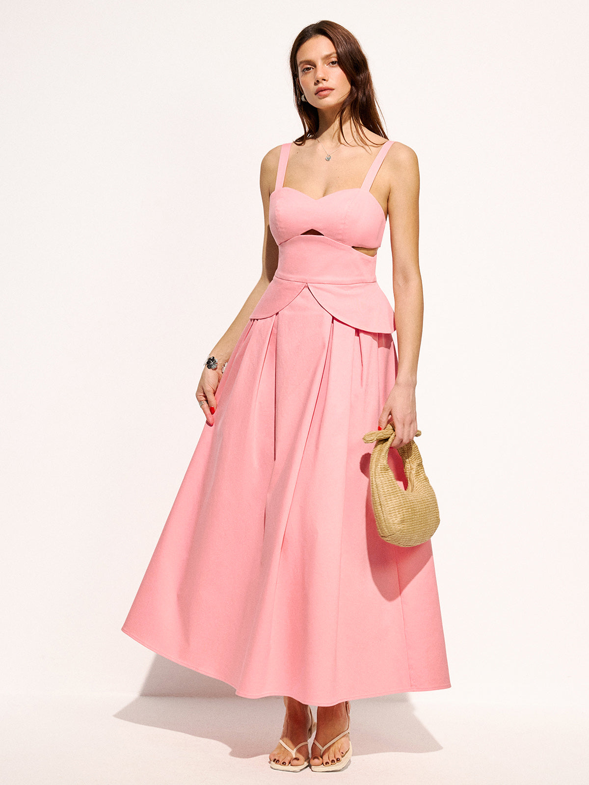 Cotton Cutout Strappy Maxi Dress Summer Beachwear Flowy