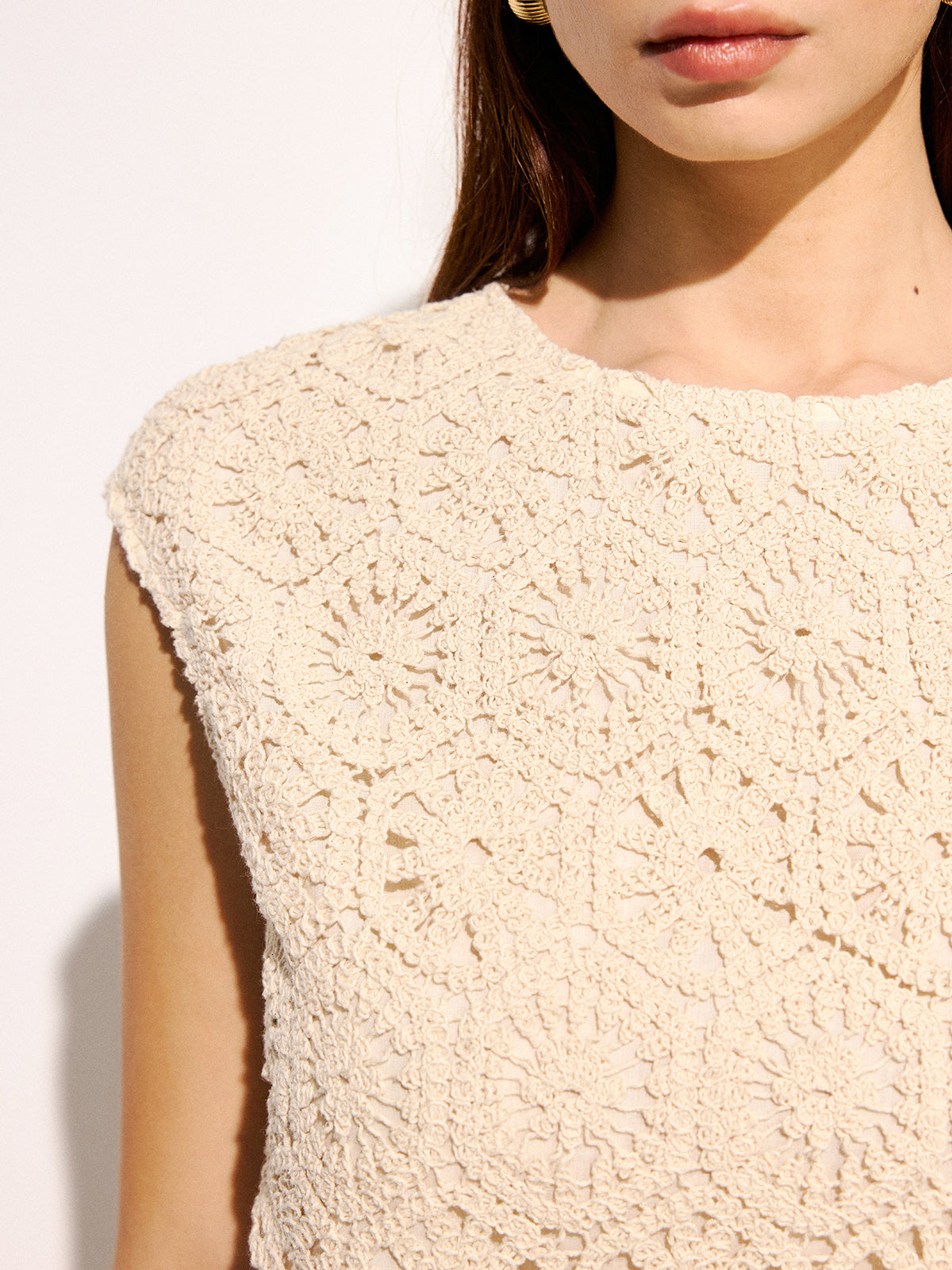 Crochet Sleeveless Crop Top & Pants Set for Women Summer Fashion