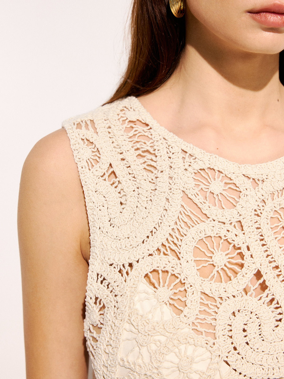 Crochet Lace Sleeveless Top & Midi Skirt Set for Summer Outfits