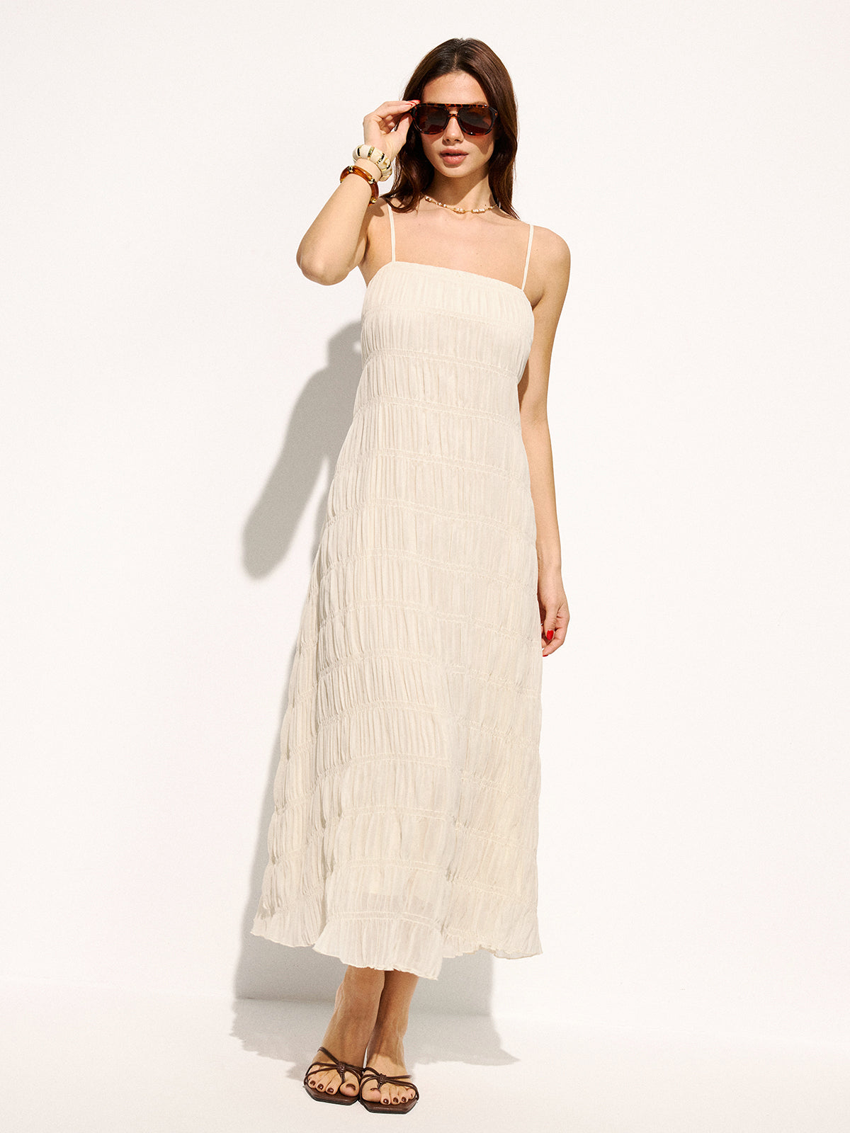 Smocked Tiered Cami Maxi Dress Lightweight Flowy Summer Beachwear