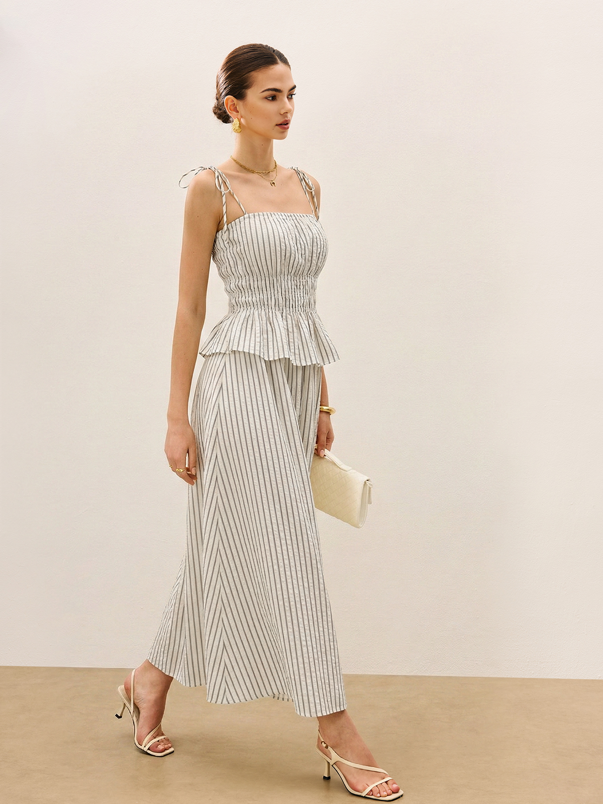 Striped Peplum Cami Top & Maxi Skirt Set for Women Summer Style