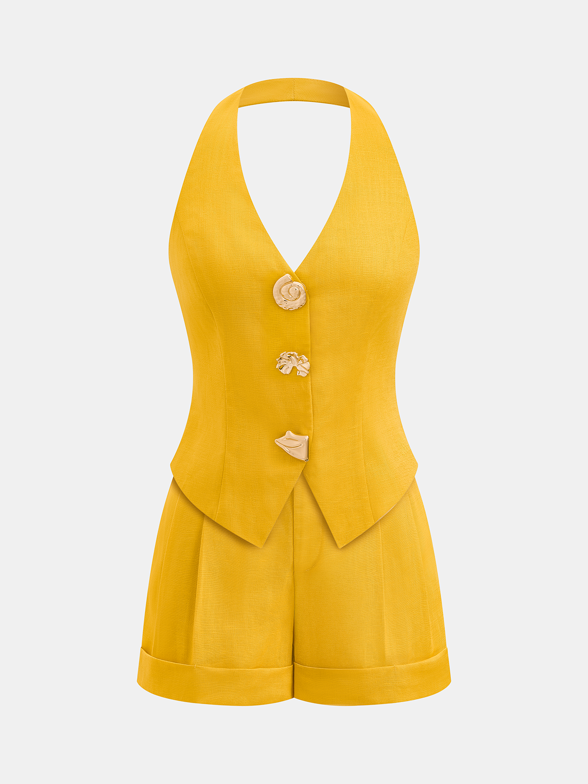 Linen Blend Halter Top & Shorts Set, Summer Casual Loungewear Collection