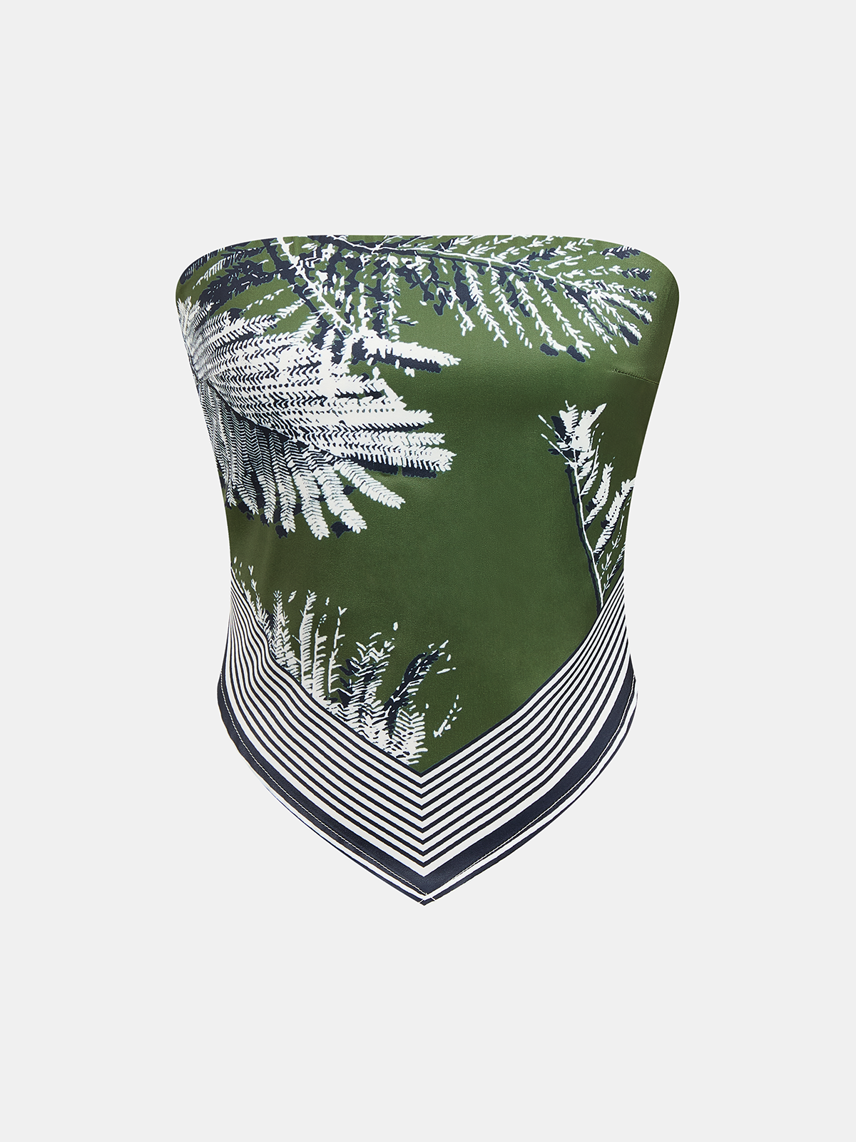 Leaf Print Strapless Top & Pants Set with Elastic Waistband
