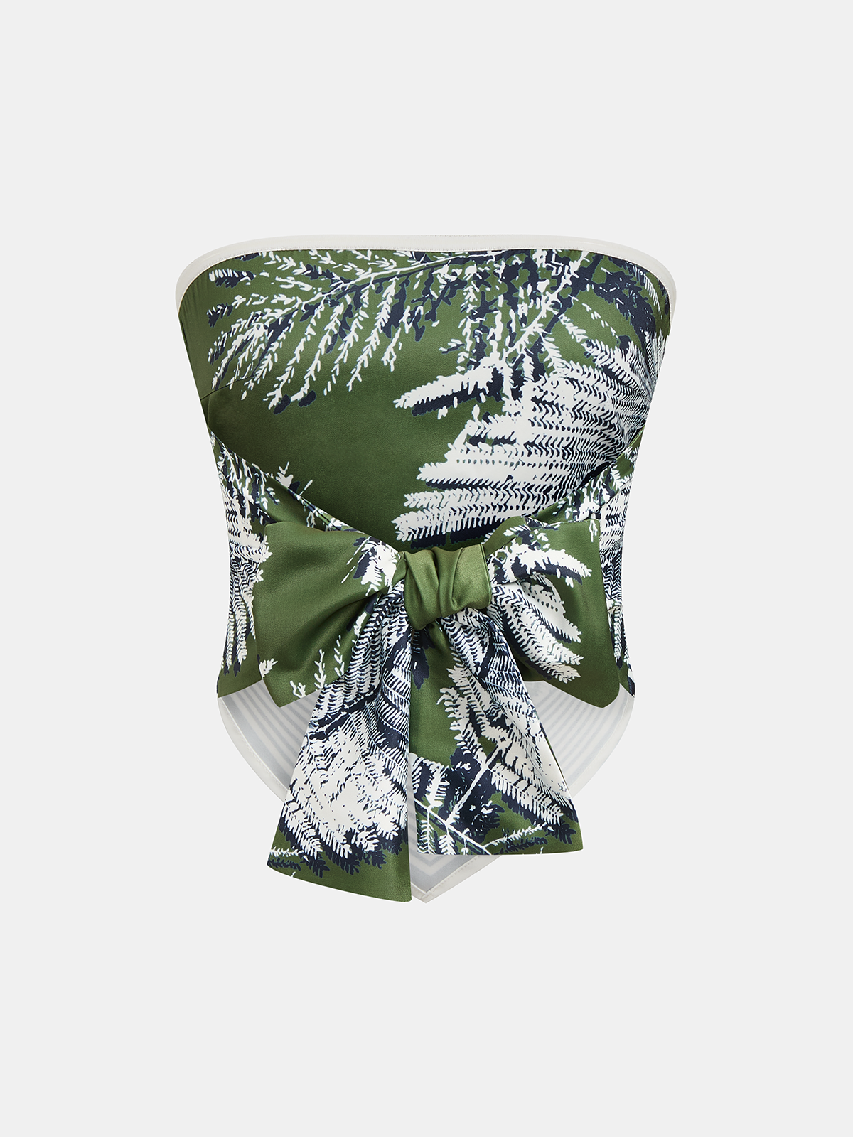 Leaf Print Strapless Top & Pants Set with Elastic Waistband