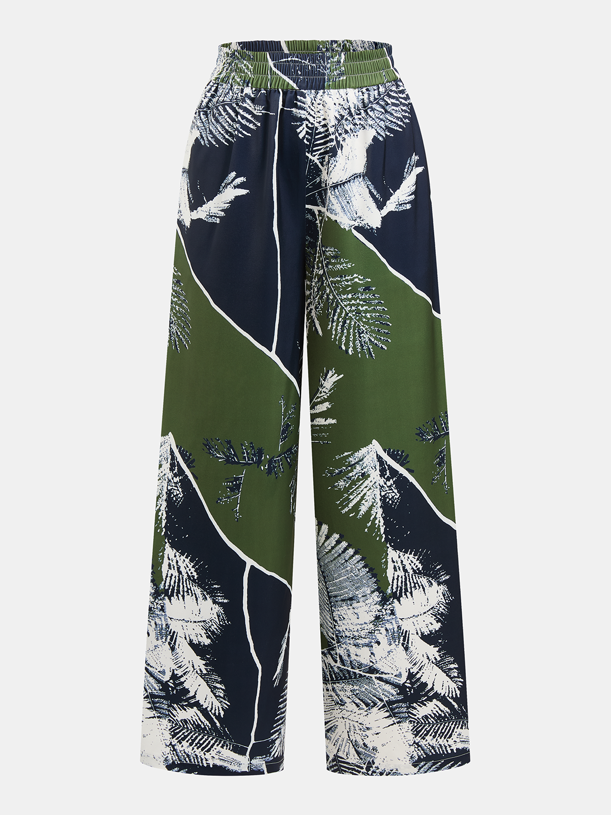 Leaf Print Strapless Top & Pants Set with Elastic Waistband