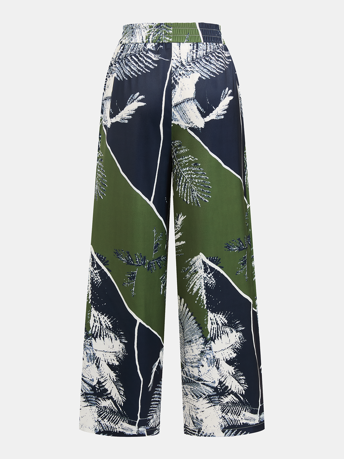 Leaf Print Strapless Top & Pants Set with Elastic Waistband