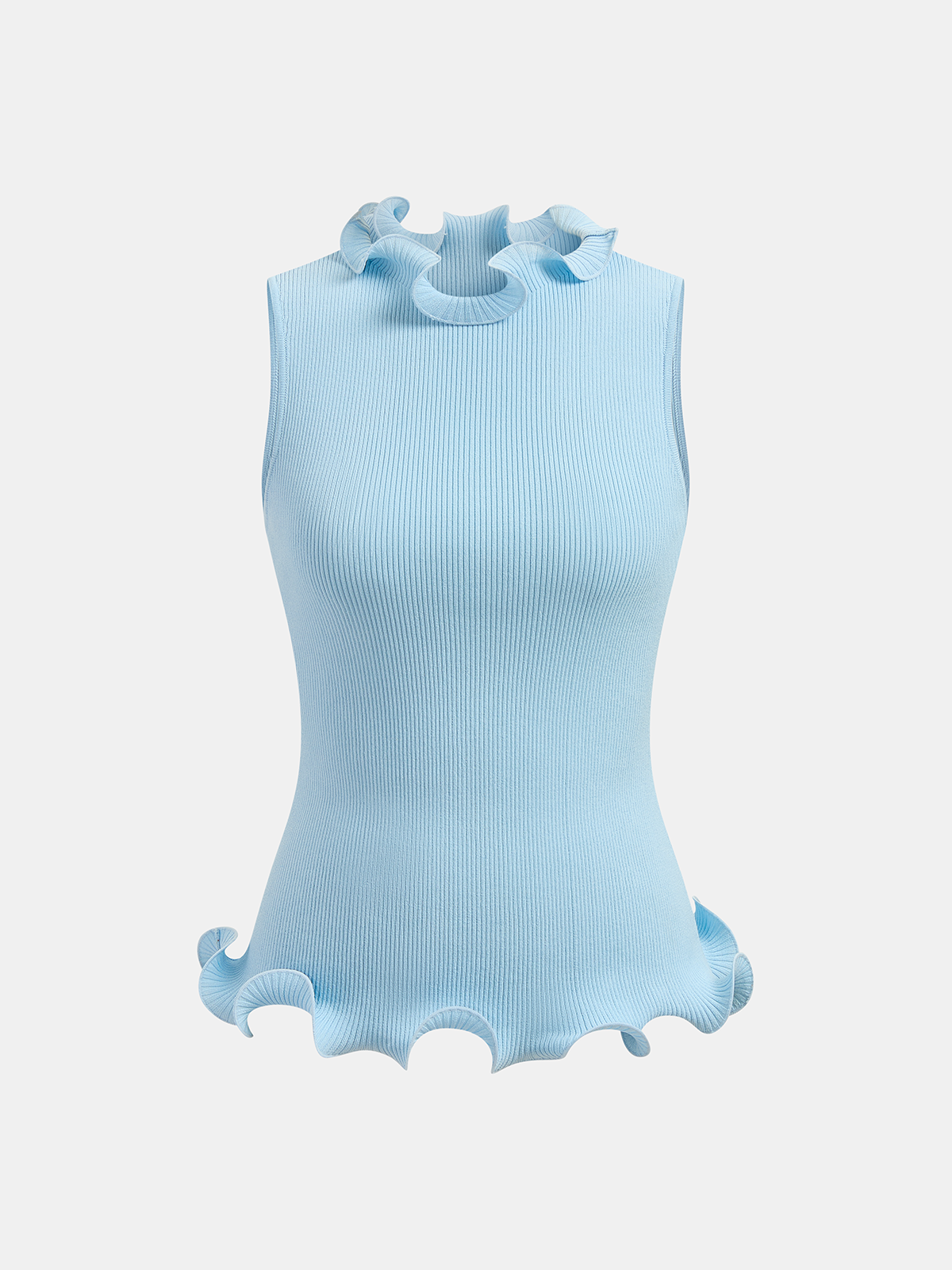 Sleeveless Ruffled Ribbed Knit Top for Women Casual Summer Wear