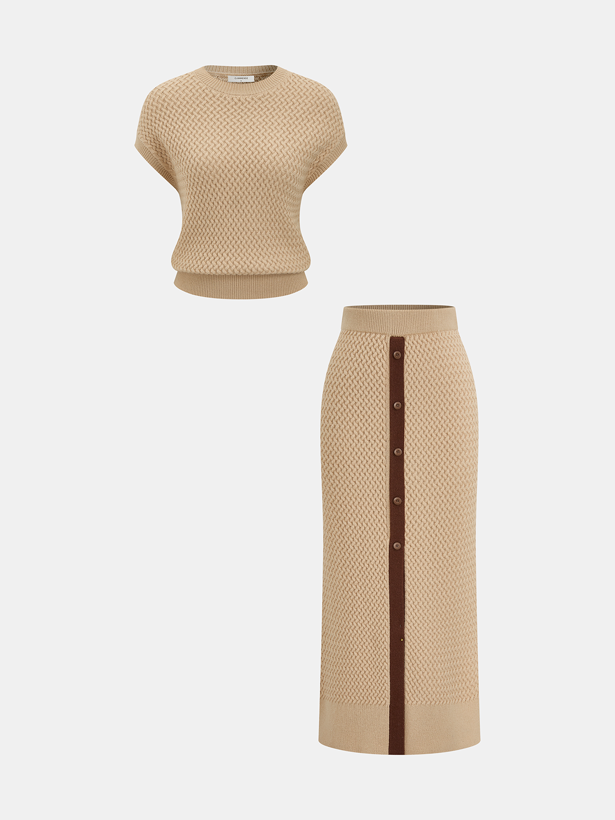 Wool Blend Textured Knit Top & Midi Skirt Set for Women Comfort Fit