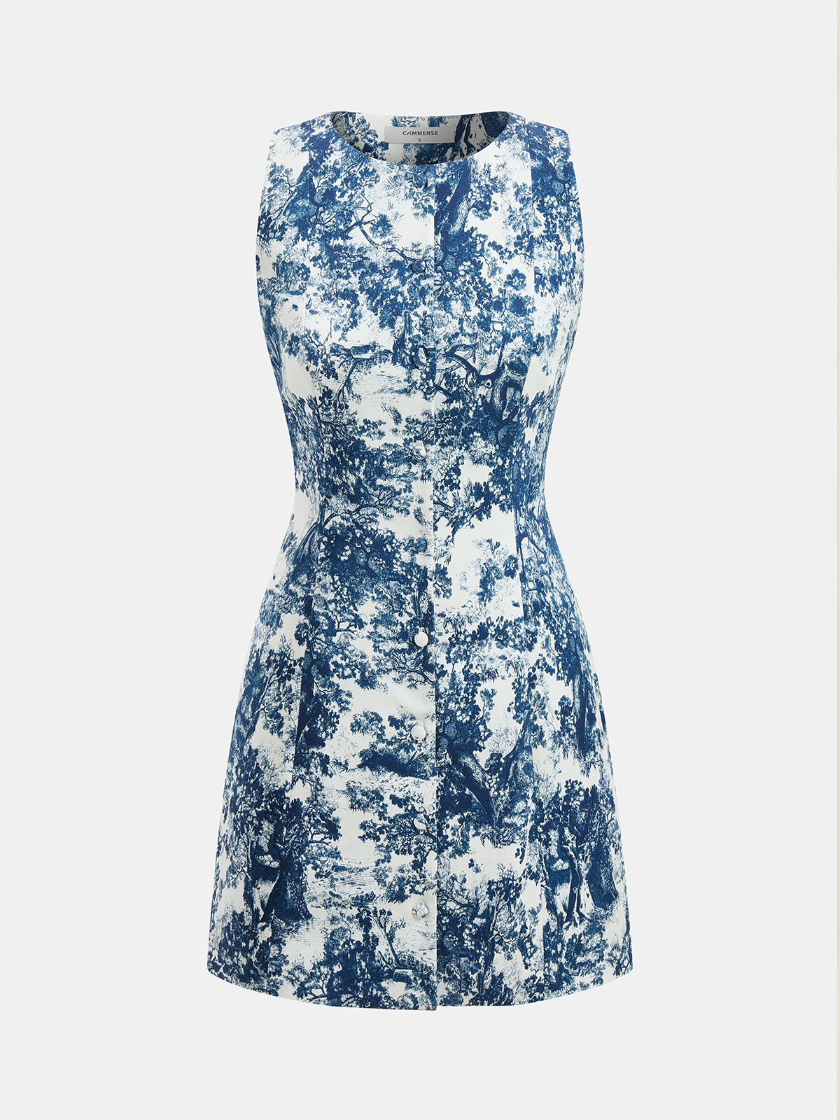 Toile Print Sleeveless Button Front Women's Mini Dress
