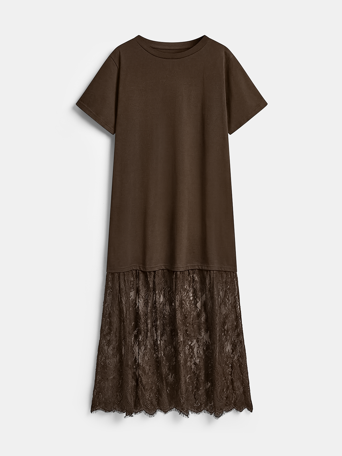 Lace Panel Short Sleeve Maxi Dress for Elegant Evenings